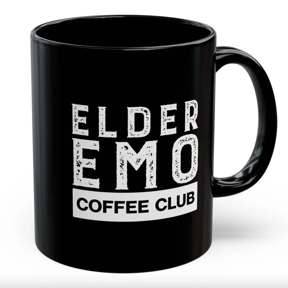 ELDER EMO / Coffee Club / Black Mug / 11 oz / Home Decor Whimsygoth Office Rock
